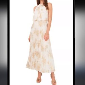 MSK Sleeveless Halter Neck Pleated Foil Maxi Dress